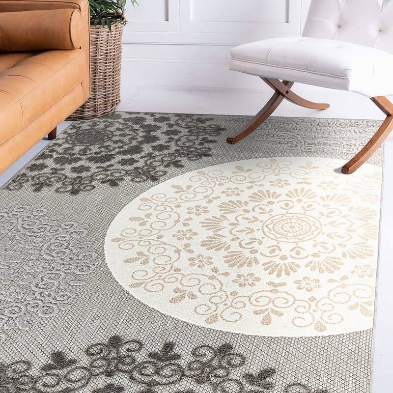 Verona Contemporary Floral Circles Indoor/Outdoor Area Rug