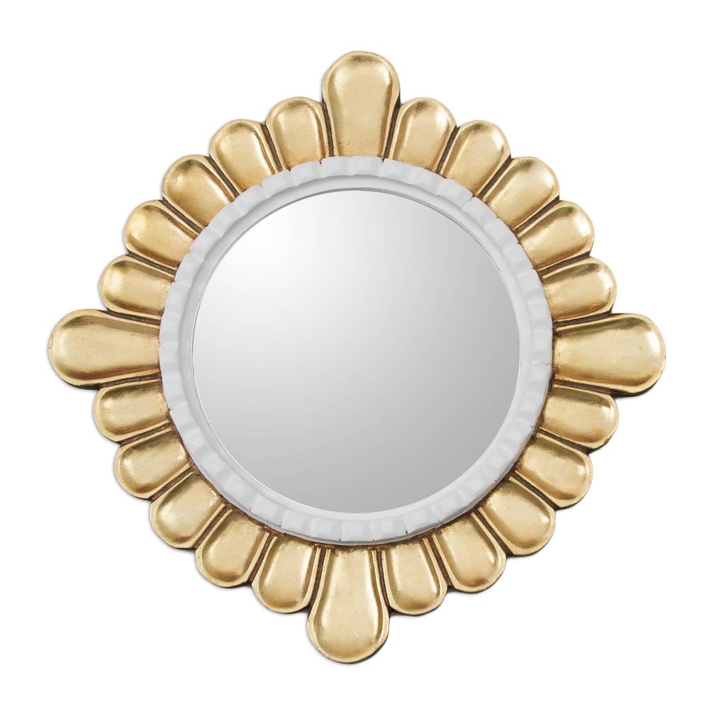 Handmade Colonial Petals Bronze Gilded Wood Mirror (Peru) - 30 cm H x 30 cm W x 5 cm D