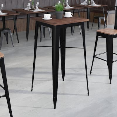23.5" Square Metal Indoor Bar Height Table with Rustic Wood Top - 23.5"W x 23.5"D x 42"H - 23.5"W x 23.5"D x 42"H