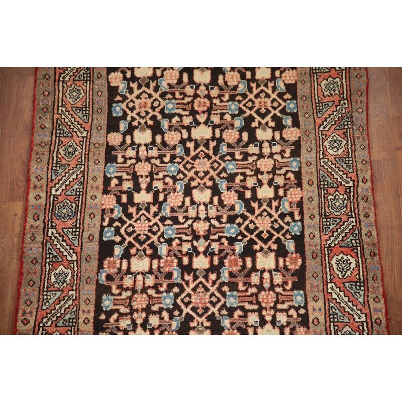 Hand Knotted Oriental 100% Wool Carpet Traditional Geometric Black Mahal Runner Rug - 9' 5'' X 3' 3''