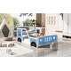 preview thumbnail 4 of 6, Blue Twin Size Pine Wood Car-Shaped Platform Bed with Doors, Windows, and Decorative Wheels
