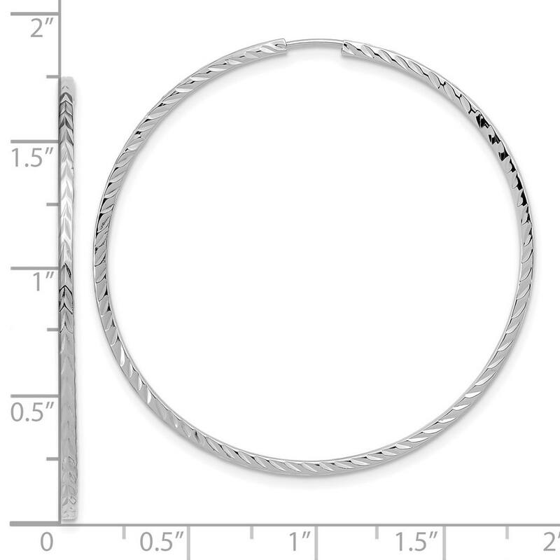 Curata 14k White Gold Sparkle Cut Square Tube Endless Hoop Earrings - 44x45mm Wide 1.35mm Thick