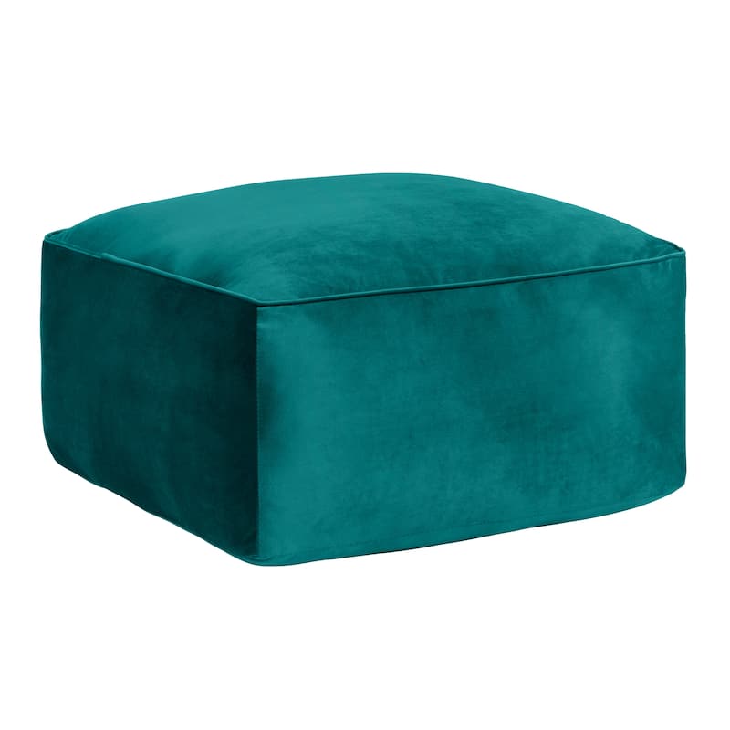 Cerra Jade Green Velvet Square Ottoman 23.5" x 23.5" x 11.75"