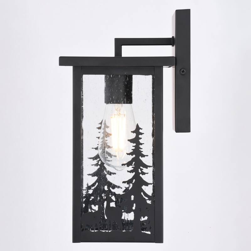 VAXCEL Acadia Matte Black Rustic Wildlife Outdoor Wall Sconce Light Fixture, Steel, Clear Seeded Glass Shade