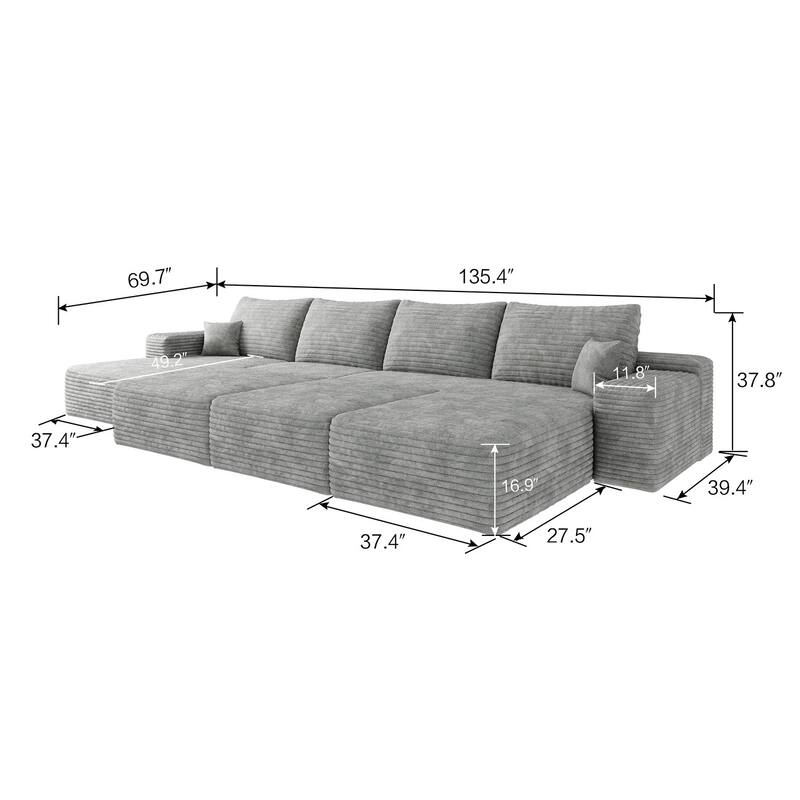 135.4-in Casual Gray 4 -seater Left Reclining Sectional - 8' x 10'