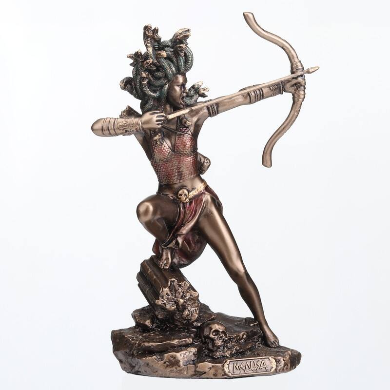 4.53 inches Height Polyresin Medusa the Gorgon Drawing Bow and Arrow Bronze Finish Figurine