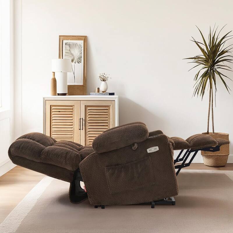 MCombo Medium Dual Motor Power Lift Recliner Chair Infinite Position, Massage and Heat, Extended Footrest, Fabric 7890