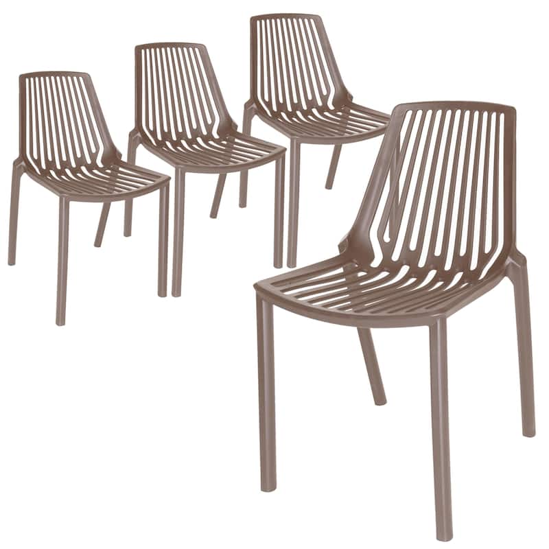 LeisureMod Acken Mid-Century Modern Plastic Dining Chair, Set of 4 - 30.7" - Taupe