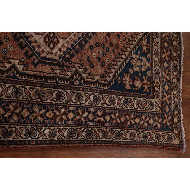 Geometric Bakhtiari Persian Vintage Rug Handmade Orange Wool Carpet - 4'11" x 10'0"