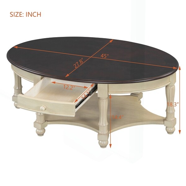 Vintage Oval Coffee Table with Multiple Storage Options and Sturdy