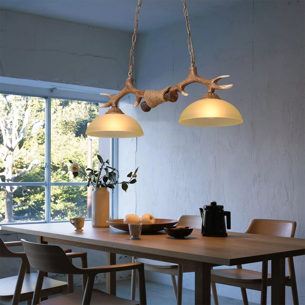 2 Lights Deer Horn Chandelier Hanging Lamp Pendant Light Ceiling - 28