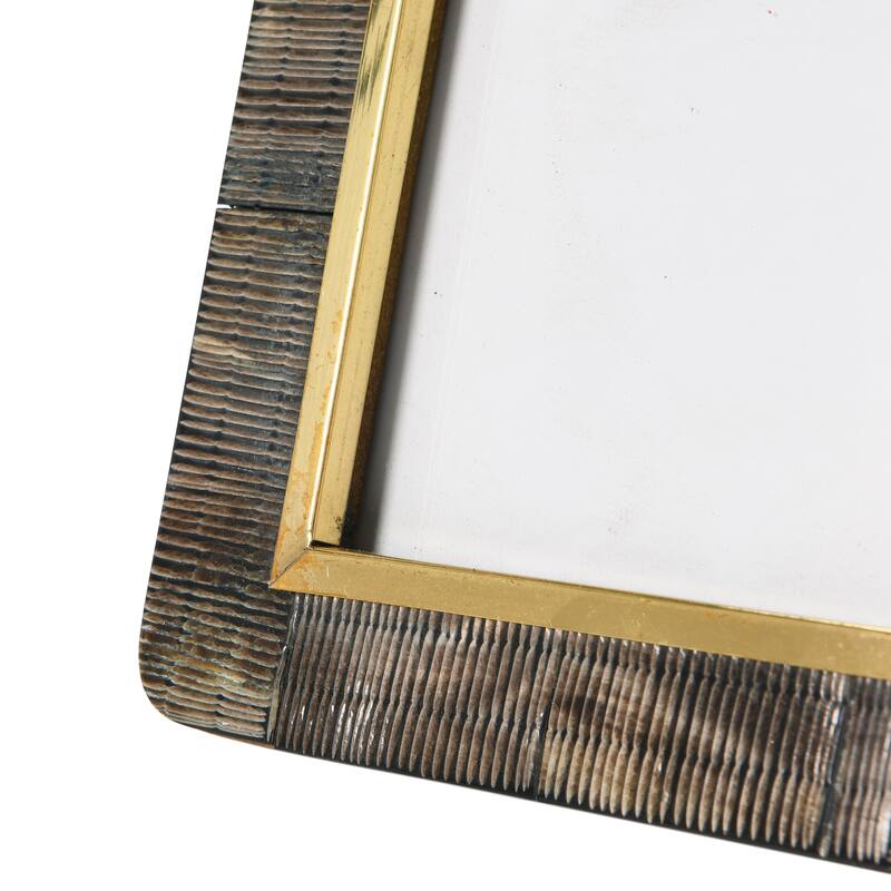 Hand-Carved Horn Photo Frame with Brass Border