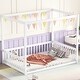 preview thumbnail 17 of 19, Full Size Pine Wood Canopy Frame Floor Bed with Fence & Guardrails for Kids Teens Adults, No Box Spring Needed