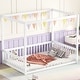 preview thumbnail 3 of 9, White Full Size Pine Wood Canopy Frame Floor Bed with Fence and Guardrails for Bedroom