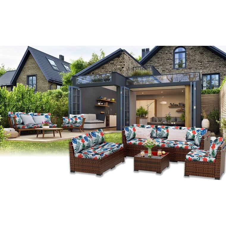 14 Pcs Outdoor Furniture Replacement Cushions Fits 6-seat Sectional Rattan Conversation Set (Only cushions+covers, no sofa.)