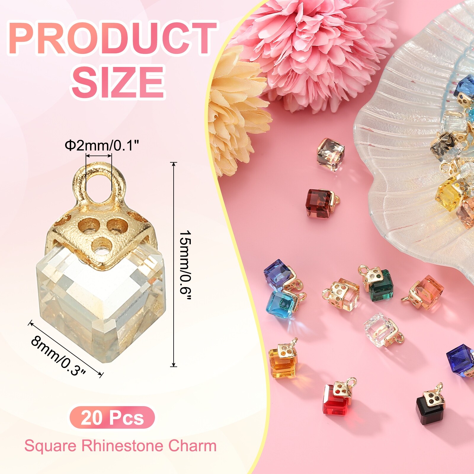 Rhinestone Charm Cubic Zirconia Square Crystal