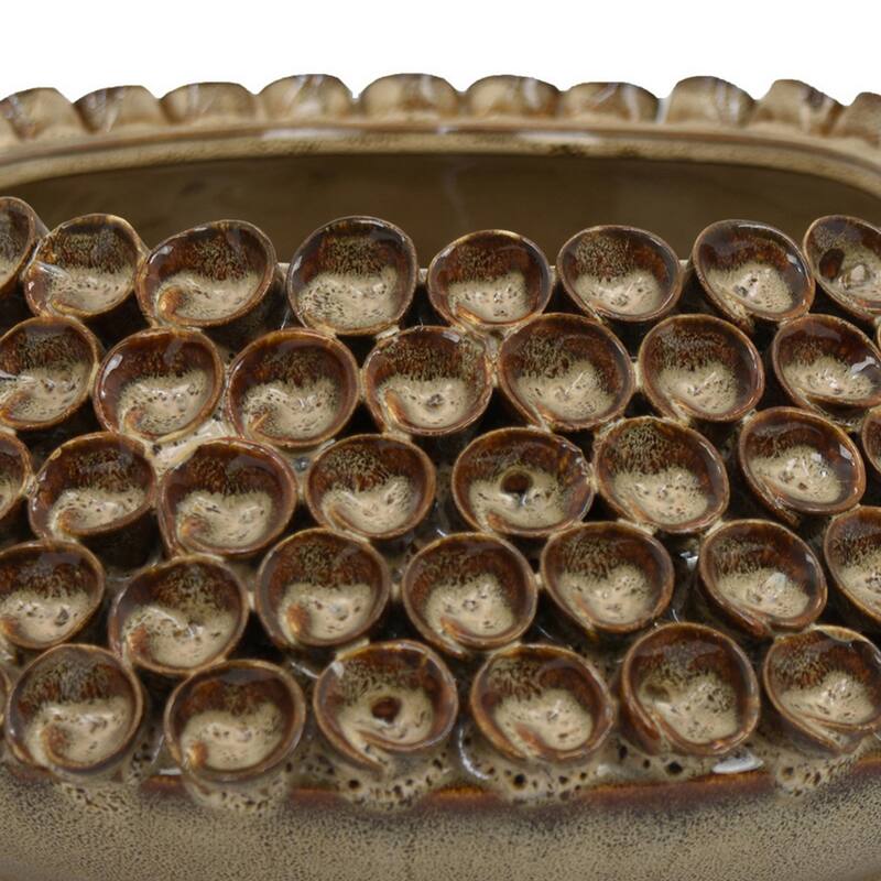 Rysa Vase, Glossy Brown Ceramic, Unique Coral Texture Design, 14 Inch