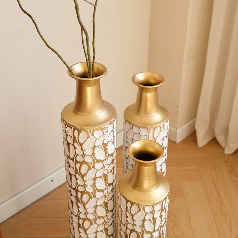 Floor Vases Gold Large Vases - 32/28/24 inch Decorative High Vases Set of 3 for Home Decor Vintage Large Vases