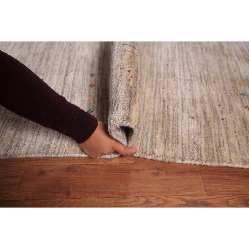 Striped Tribal Gabbeh Square Area Rug Handmade Wool Carpet - 8'0" X 7'11"