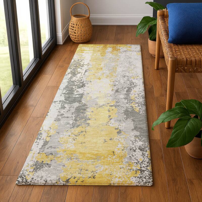 Premium Washable Super Soft Contemporary Mayfield Rug - Yellow - 2'3" x 7'6"