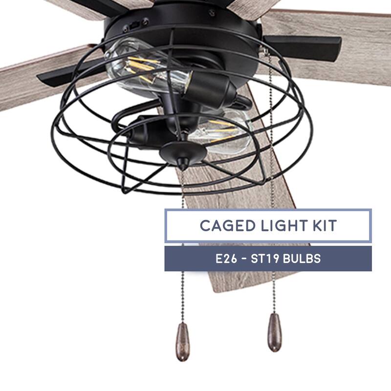 52" Prominence Home Marshall Matte Black Industrial Style LED Ceiling Fan with Light, Pull Chain