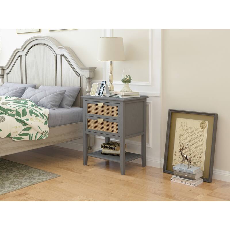 2 Drawer Side table, Naturel Rattan, End table, Suitable for bedroom, living room, study