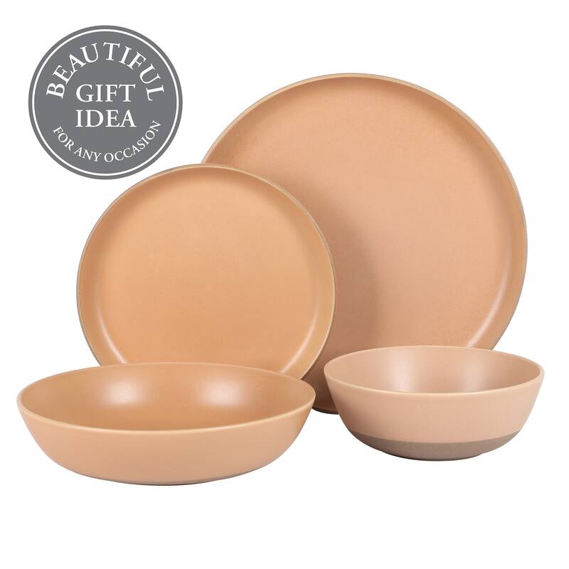 Gibson Elite Laguna Bliss 16 Piece Stoneware Reactive Glaze (Service for 4) Ceramic Plates and Bowls Dinnerware Set