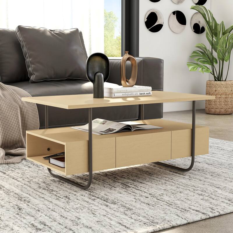 DH BASIC Modern Light Maple 36-inch Coffee Table with Metal Legs by Denhour - Light Maple