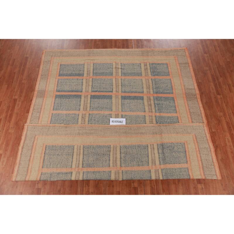 Hand Woven Oriental 100% Jute Carpet Southwestern Modern Navy Blue & Blues Kilim Area Rug - 11' 5'' X 9' 8''