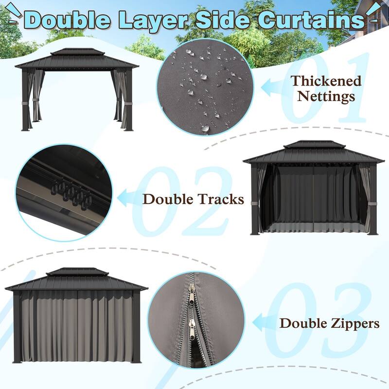 VEIKOUS Aluminum Double Hardtop Gazebo Pergola for Patio, Lawn, and Garden with Removable Netting