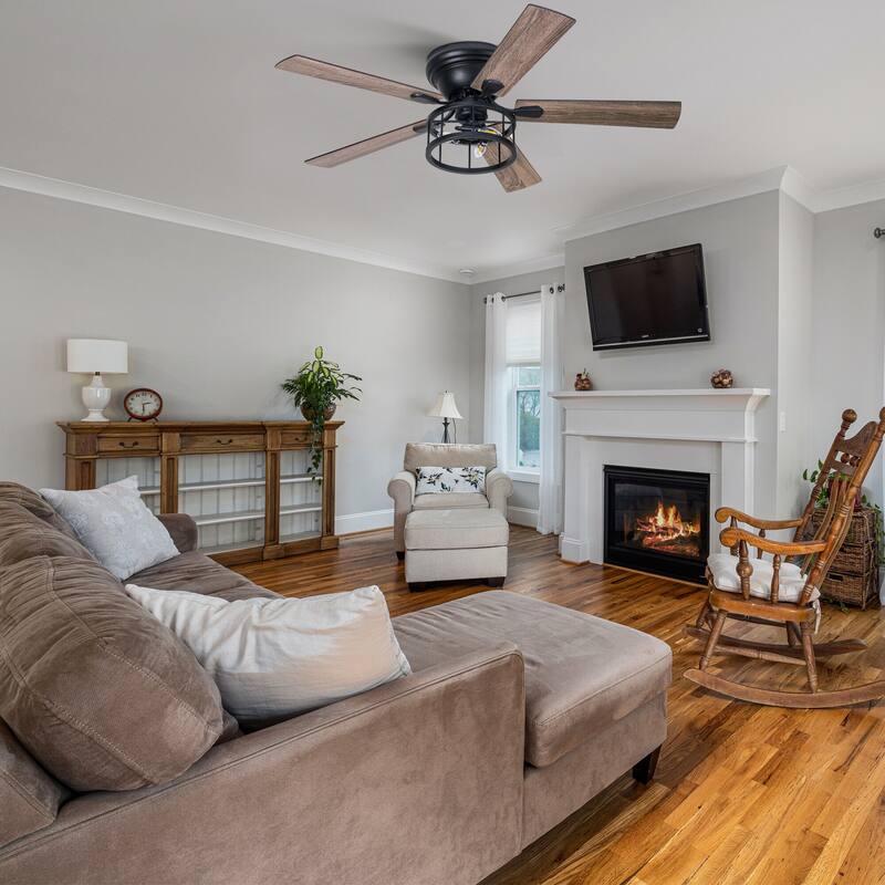 52" Flush Mount Ceiling Fan with Light Remote Control, 5 Blade - 52 Inch