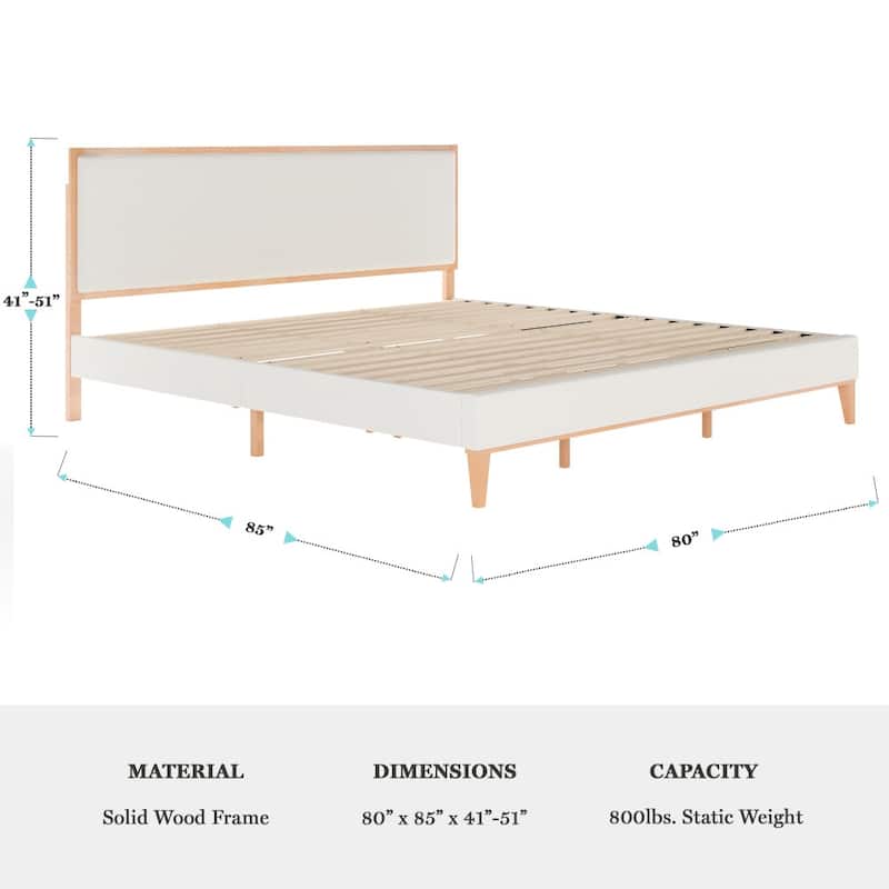 Martha Stewart Wooden Platform Bed with Upholstered Base and Triple Inset Headboard