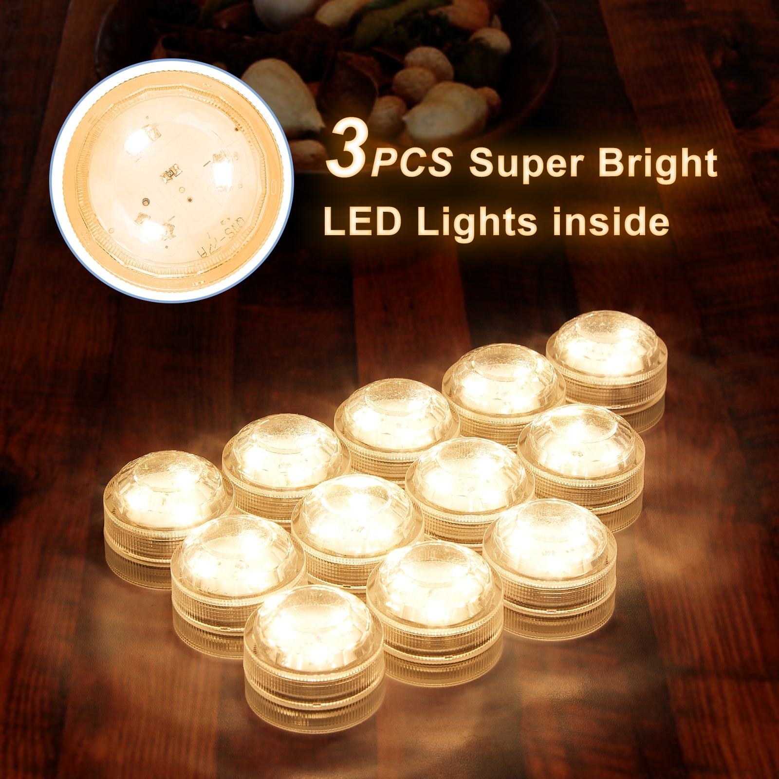 12 PCS LED Submersible Tea Lights Waterproof Floral Decoration