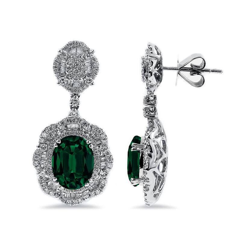 Auriya 4 9/10ct Fancy Oval-cut Emerald Halo Diamond Drop Earrings 2 5/8ctw 18k Gold
