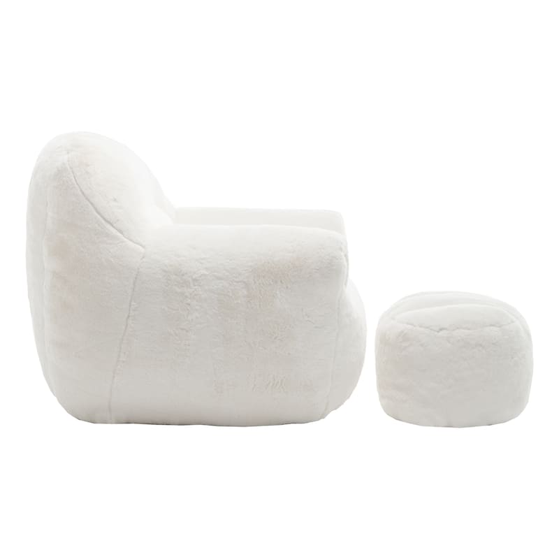 Comfy Bean Bag Sofa With Back Support, With Footstool,Faux Fur Bean Bag Chair For Adults And Kids