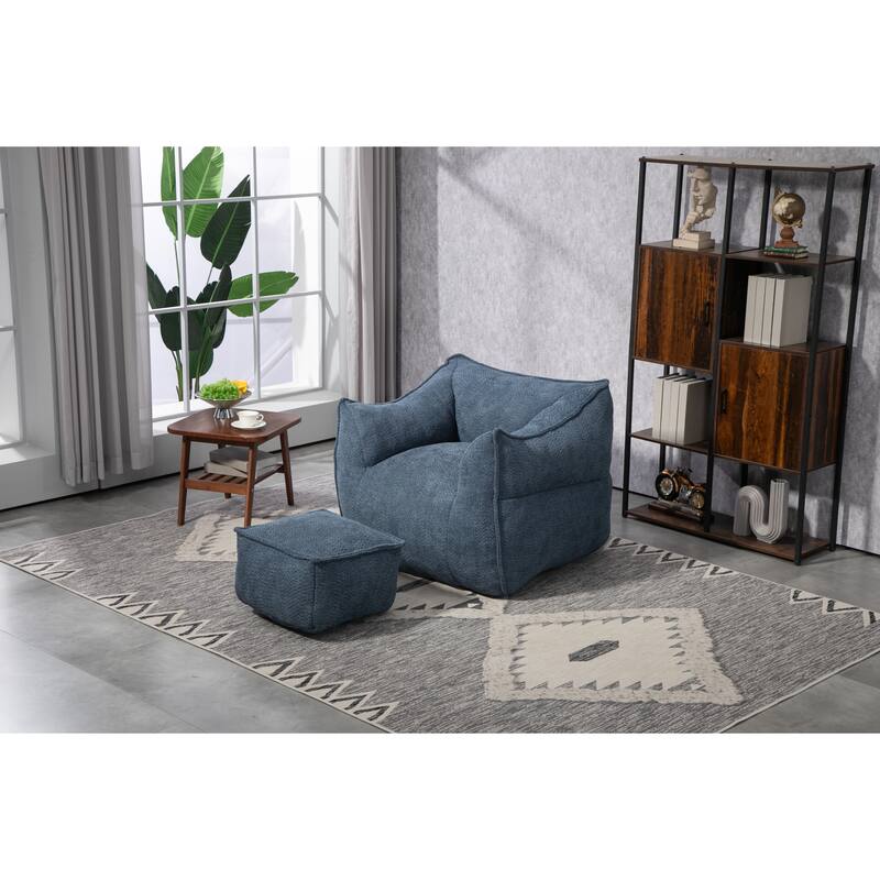 GDFStudio - COOLMORE Boucle Bean Bag Chair with Memory Foam Filling for Ultimate Comfort - Navy