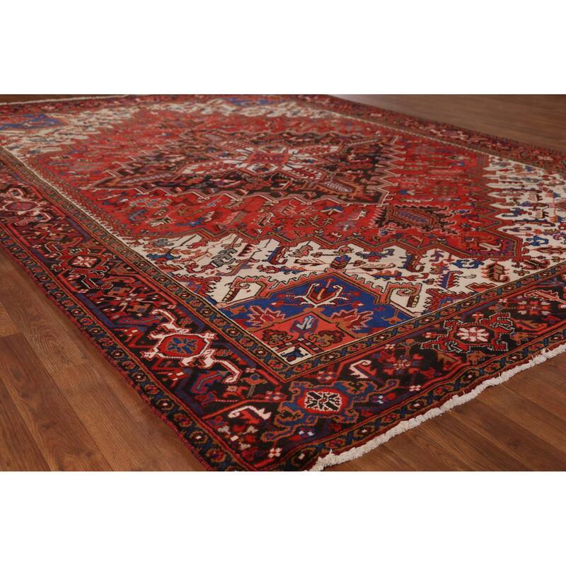 Hand Knotted Oriental 100% Wool Carpet Traditional Medallion Red Heriz Area Rug - 10' 10'' X 8' 1''