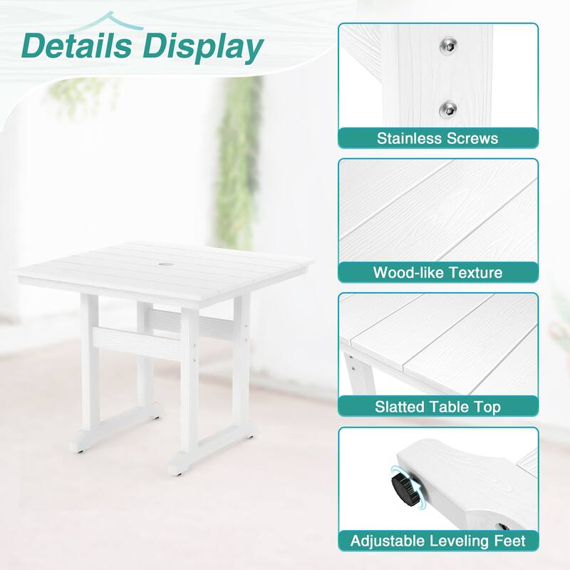35.2-inch HDPS Outdoor Square Table With Umbrella Holes - 35.2" W x 35.2" L x 30.1" H