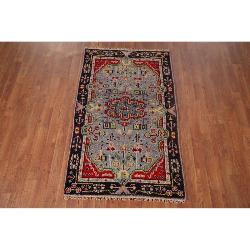 Geometric Kazak Oriental Accent Rug Handmade Traditional Wool Carpet - 3'0"x 4'11"