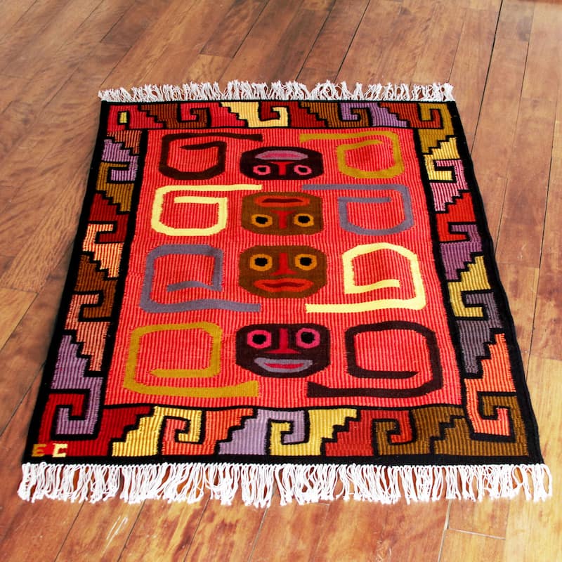 Handmade Ceremonial Masks Wool rug (4x5)