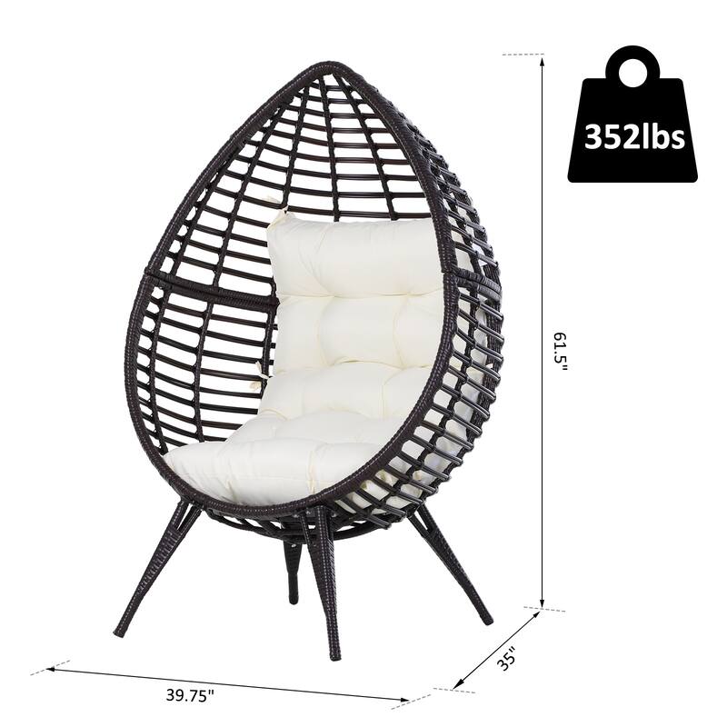 Outsunny Patio Wicker Egg Chair w/ Soft Cushion, Teardrop Cuddle Seat, Outdoor / Indoor Patio Chair