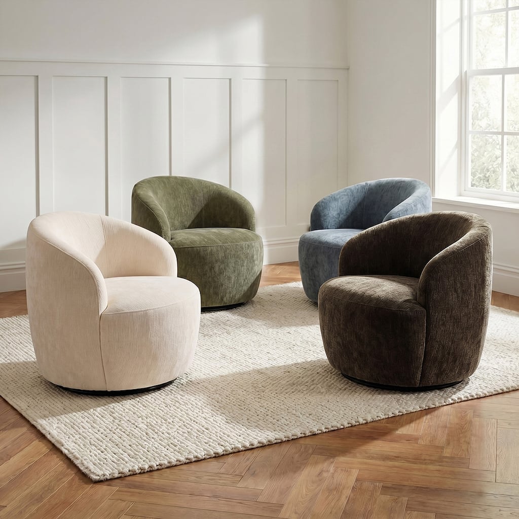 28.5" Wide Modern Chenille Swivel Barrel Accent Chair