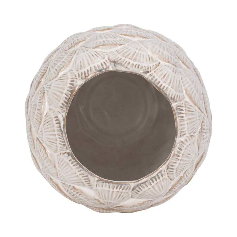 Sagebrook Home's Elegant 13-inch Seashells Ceramic Vase in Chic White
