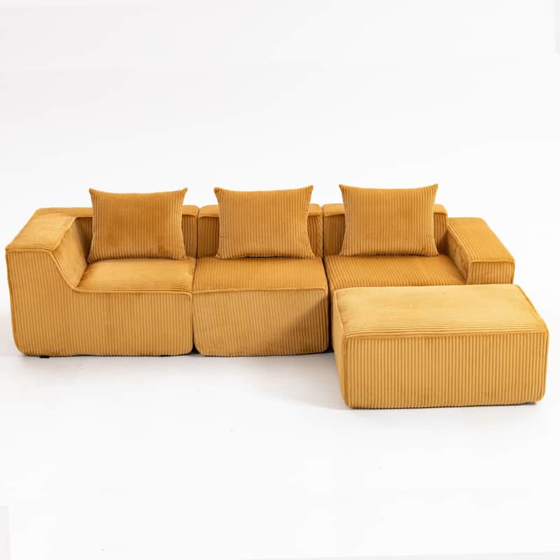 Modular Sleeper Sofa Bed Corduroy L-shaped Sectional Sofa with Chaise Floor Standing Multi Person Compressed Sofa with Ottoman