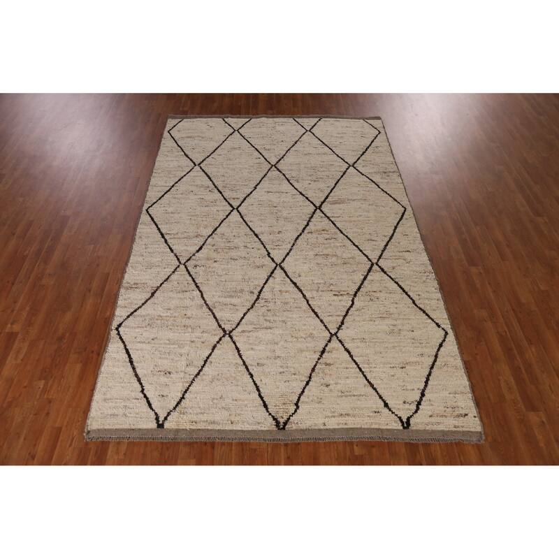 Trellis Geometric Moroccan Oriental Area Rug Handmade Wool Carpet - 6'6" x 9'8"