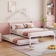 preview thumbnail 1 of 16, Pink Full Size Metal Platform Bed with Trundle & House Headboard Full - Pink