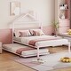 preview thumbnail 1 of 16, Pink Full Size Metal Platform Bed with trundle, House-Shaped Headboard Design for Kids, Boys and Girls Full - Pink