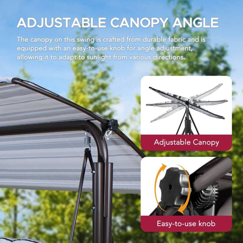 SUNJOY 3 Seat Deluxe Patio Swing Steel Frame, Adjustable Canopy Cushions Made in Italy