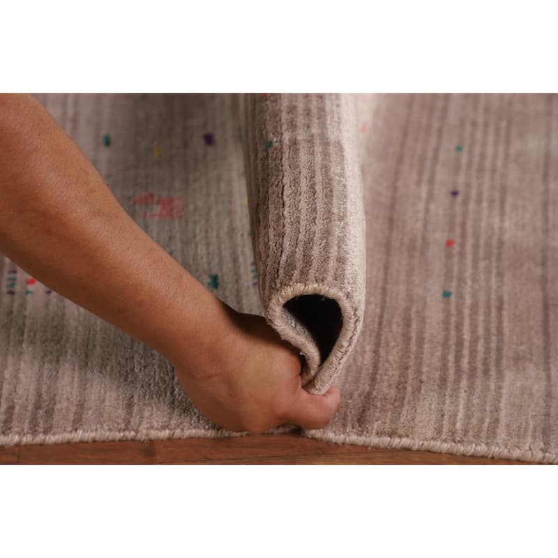 Striped Beige Gabbeh Oriental Area Rug Handmade Wool Carpet - 7'5" x 9'9"