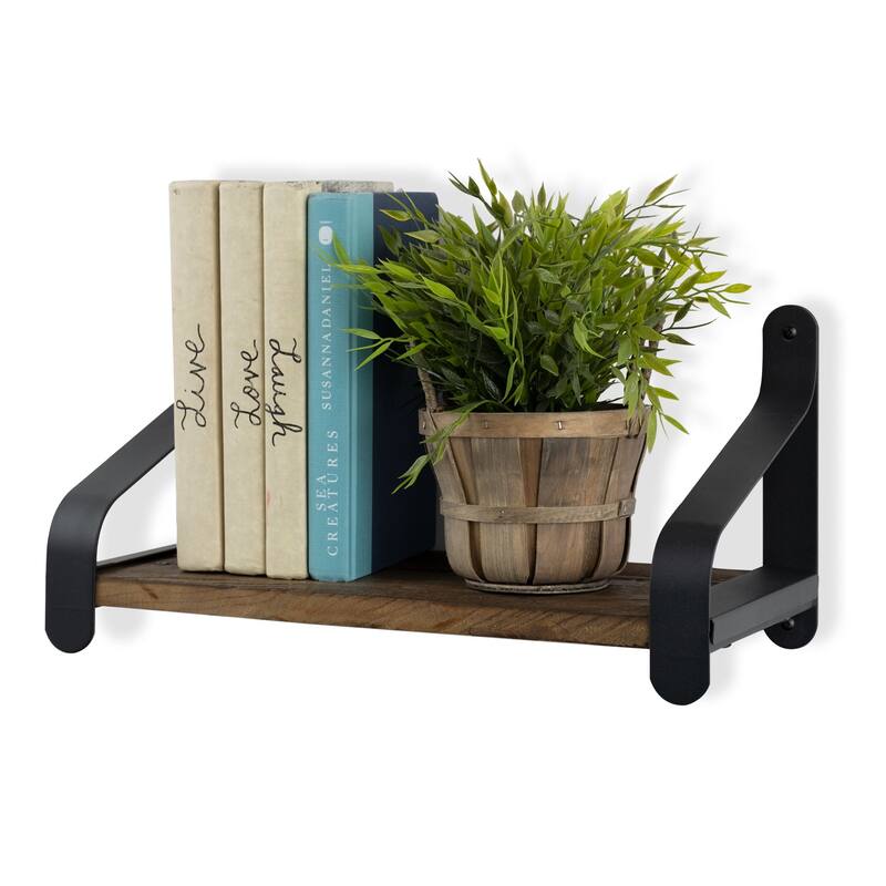 Rustic State Reclaimed Wood Shelf With Iron Bracket 16 Inch